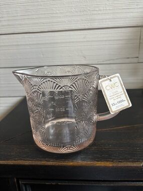 CWC Glass Measuring Cup 33oz ~ 4 Cups PINK Seashell Design NEW Microwaveable